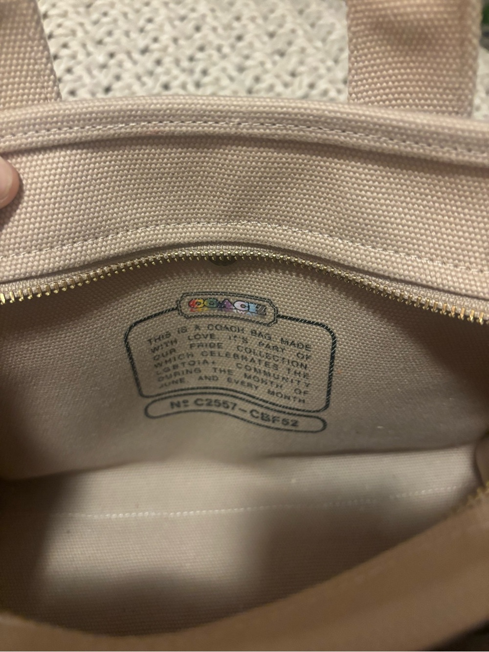 Coach Beige Canvas Tote with Rainbow Appliqués and Striped Strap - Picture 8 of 11